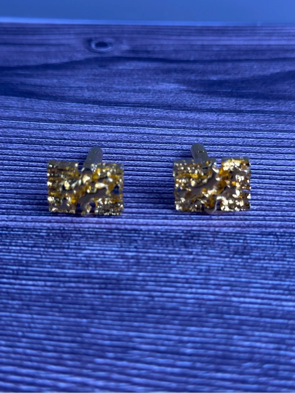Vintage Christian Dior Gold Tone Nugget Brutalist Cufflinks
